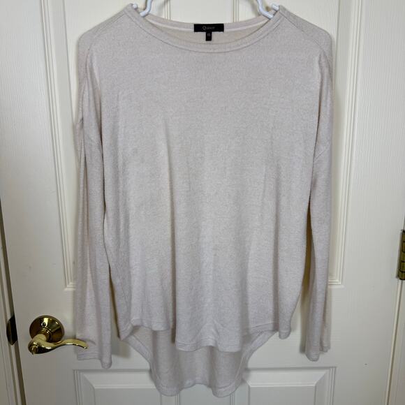 Quince Oversized XS Long Sleeve Crewneck Top Ivory Beige High Low Hem Minimalist - Picture 2 of 4